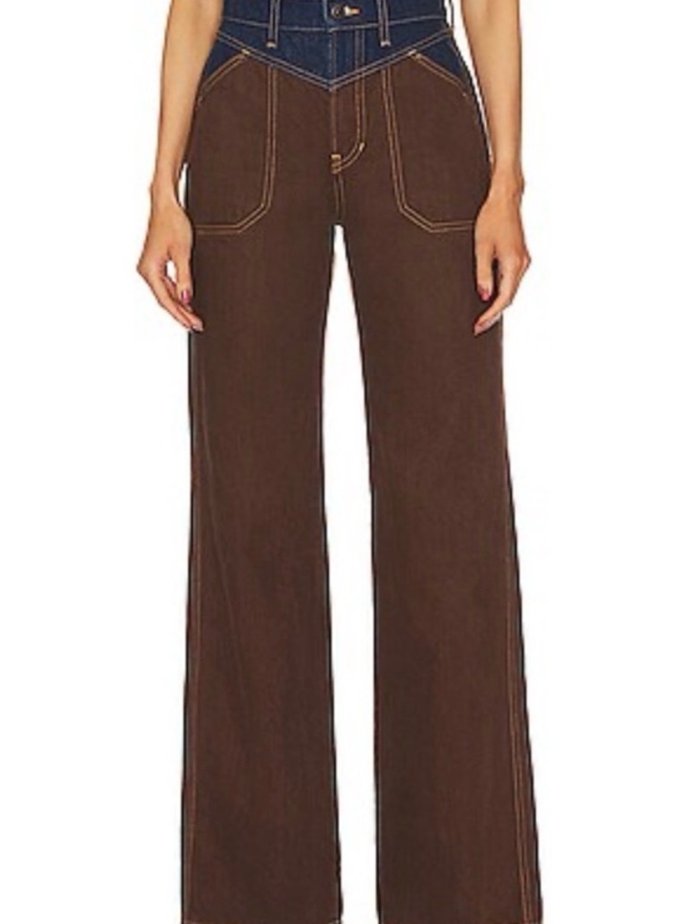 Veronica Beard Taylor Relaxed Wide-Leg High Rise Western Brown Denim